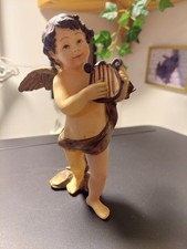 Engel mit kleiner Harfe bemalt Dekofigur 15 cm alt