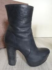 Moma Stiefeletten Stiefel dunkelblau Echt Leder Gr 37 Handmade Italy Blockabsatz