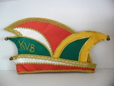 Karneval Kappe, Narrenkappe, rot/grün/weiß/gelb mit Goldlitze und Glöckchen, NEU