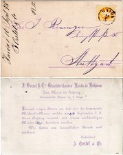 Österreich 1878, 2 Kr. auf Glasfabrik Messe Avis Karte v. Haida n. Stuttgart