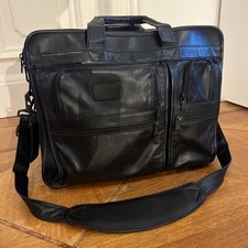 Deluxe Black Leather Tumi Alpha Shoulder Messenger Bag Laptop Briefcase 9624D3