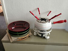 Fondue Set - Weiß  6x Gabel, 5 Teller,