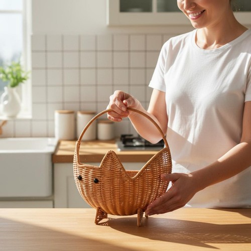 Rattankorb mit katzenmotiv - mit,