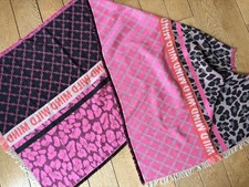 Damen Schal Tuch Zwillingsherz 15% Wolle Pink mehrfarbig  ca. 75 x 184 cm