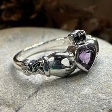 Claddagh Ring Irish Ireland Promise Damen Markasit Herzring Amethyst 925