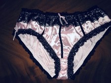 Slip mit Spitze Satin Satinslip  Gr.XL rosa/schwarz glänzend neu