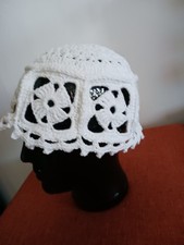 Häkel Mütze Sommer Hut für Damen Handarbeit gehäkelt Gr 54/56 cm weiß Neu 