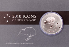 1 OZ Silber 999 Kiwi 2010 Neuseeland 1 Dollar in Coincard Blister