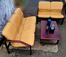 Italienische 70er 80er Design Ledercouch Vintage 3er 2er Couch Sofa Space Age 