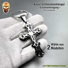 Kreuz Schlüsselanhänger Edelstahl + schwarz - Biker Herren Christophorus