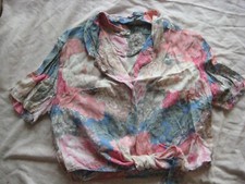 VINTAGE WickelBluse 70er BAUCHFREI rosa blau Blumen REINE VISKOSE Halbarm 38 40 