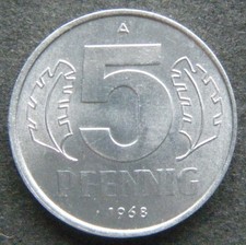 DDR, 5 Pfennig 1968 A, Jä.Nr. 1509, vz/pr