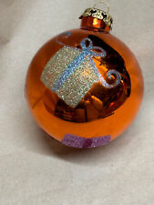 Christbaumschmuck Weihnachtsschmuck Ornament Glas Orange Kugel Glitzer  10cm