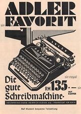 Adler Favorit Schreibmaschine - 1936 - Historische Werbung - Reklame ~12x17cm