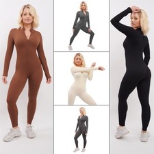 Damen Langarm Bodysuit Sport Yoga Fitness Fitnessstudio Overall Catsuit Spielanzug