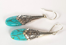 ohrringe silber 925 hänger lange Türkis natürlicher Stein 5,20 x1,0 cm