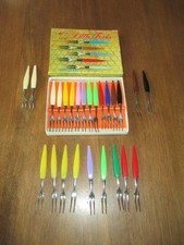 Vintage 60er Jahre Cocktail Bowle Gabeln 25 Stk. Edelstahl Kunststoff teils OVP