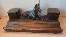 Holz Schreibtischgarnitur mit Schäferhund 35 x 16 x 14,5 cm Stiftablage