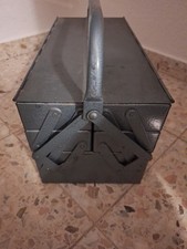 Werkzeugkasten Metall aufklappbar mit Fächern blau - alt