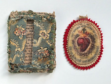 Antikes BREVERL und alte Klosterarbeit HALT EIN DAS HERZ JESU IST DA