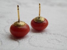 Antik: Große Korallen Ohrstecker / Ohrringe 585 Gold Lachskoralle 