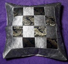 Vintage Nostalgie Shabby Landhaus 2xDeko Kissen Bezug 40x40cm Silber+Schwarz Neu