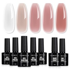 UV Nagellack-Set - 5 Farben Gel Mit Base & No Wipe Top Coat, Milchig Weiß Ros...
