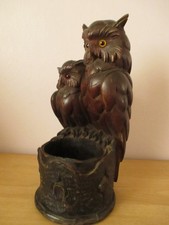 Antike Schwarzwälder Schweizer geschnitzte Holz Eule Zigarrenkanne.