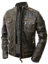 Herren Motorrad Biker Vintage Distressed Brown Cafe Racer Jacke Echtes Leder