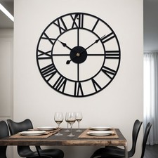 Schwarz Wanduhr im Vintage-Stil mit Römische Ziffern Lautlos Metall Wanduhr 40cm