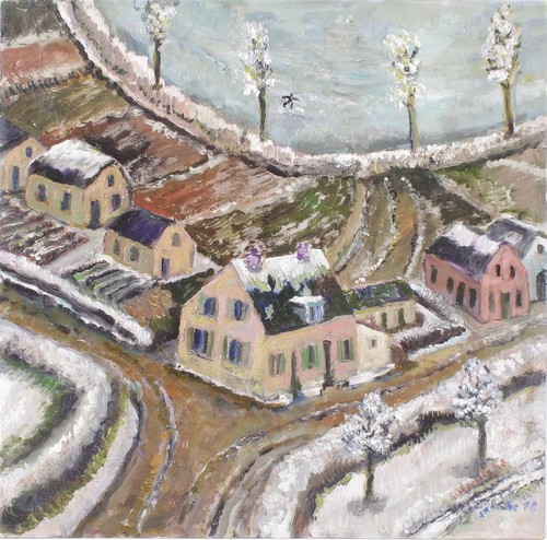ölgemälde winterdorf 1970er - winterdorf,