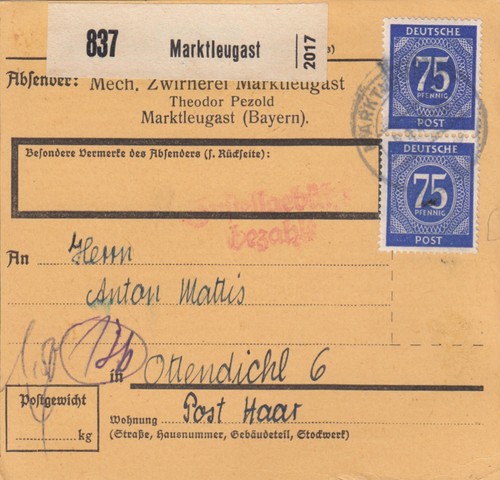 Paketkarte marktleugast - paketkarte:,