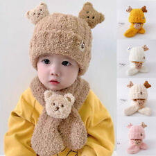 Baby Kleinkinder Strickmütze Beanie Bommelmütze Cap Winter Warm Schal Hüte Set