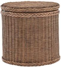 Rattan Wäschekorb -Truhe stabiler Deckel Wäschesammler (Vintage Braun, Rund)
