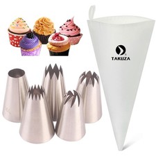 TAKUZA Profi Spritzbeutel Set 6 Stück Wiederverwendbar 5 großen Edelstahl