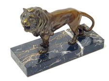 Bronze Tier Figur "Schreitender Löwe auf Marmorsockel" Figure Figurine um 1970