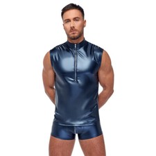 Herren Shirt M-2XL Metallic Blau Glanz Reißverschluss Party Club Hemd "Granty