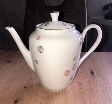 DDR  Kaffeekanne von Stadtlengsfeld weiß mit Motiv, Goldrand