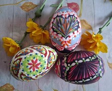 Sorbisches Ostereier, Set mit 3 Gänseeiern, Handbemalt