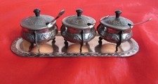 Menage 3 - er Set Metallummantelung mit Metallschale und 3 Löffelchen