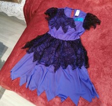 Karneval Fasching Kostüm Hexe Wie neu 128 Lila Schwarz Glitzer Helloween Kleid 