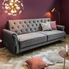Chesterfield 3-Sitzer Sofa MAISON BELLE AFFAIRE 220cm grau Samt Schlafsofa Couch