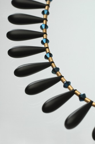 Halskette schwarz blau gold - halskette,