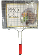 BBQ-Hamburger Grillguthalter Edelstahl 34x24cm Grillkorb mit Griff & Verschluss