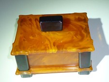 VINTAGE DDR ART DECO BERNSTEIN AMBER BAKELITE CATALIN DOSE SCHMUCKDOSE 217 GRAMM