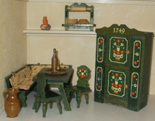 Wohnstube Holz Malerei Bauern-Möbel Schrank Eckbank Tisch Stühle Regal Deko 60er