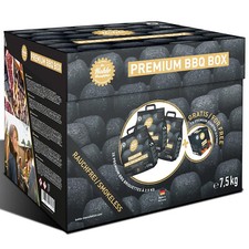 Premium BBQ Box Grillbriketts 3 x 2,5kg | Grillkohle  + 4 x 50g Brennpaste |4,5h