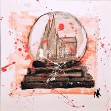 Wandbilder KÖLN Motive DOM IN SCHNEEKUGEL, LEINWAND 40 X 40 handgemalt