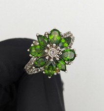 925 Silber Ring mit russischem Diopsid / Chromdiopsid Blume Floral Schmuck Damen