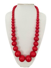 Damen Kette Statement Perlen Modeschmuck Handgefertigt Halskette Holz Rot